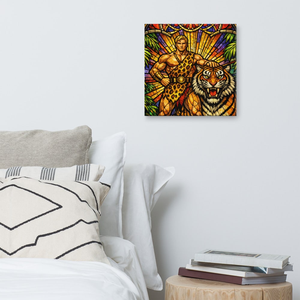 Jungle Queen and the Tiger printed and photographed on a wall