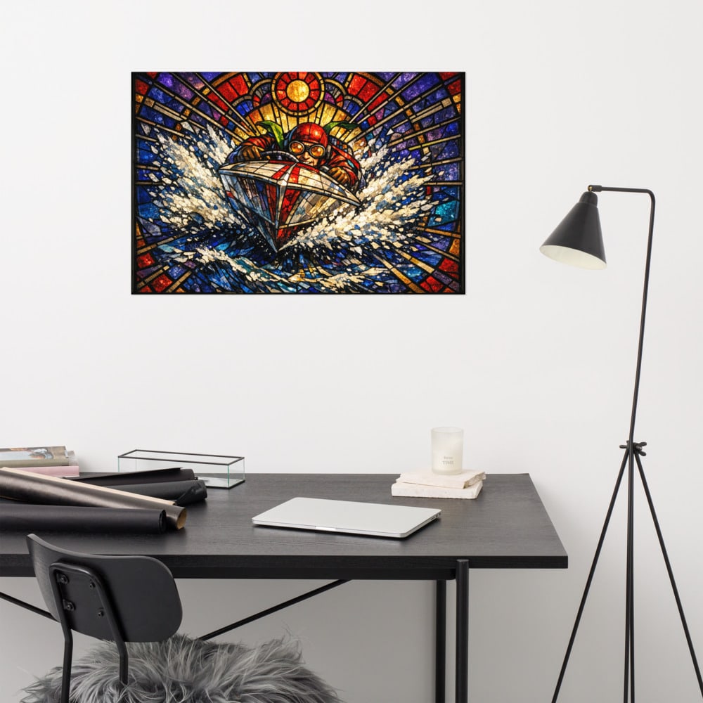 The Speedboat Charge printed and photographed on a wall