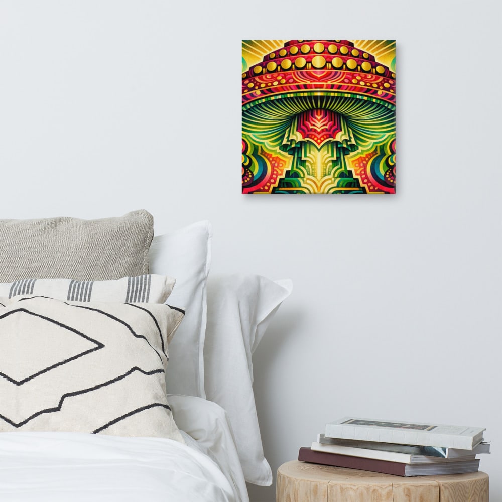 Amanita Ziggurat printed and photographed on a wall