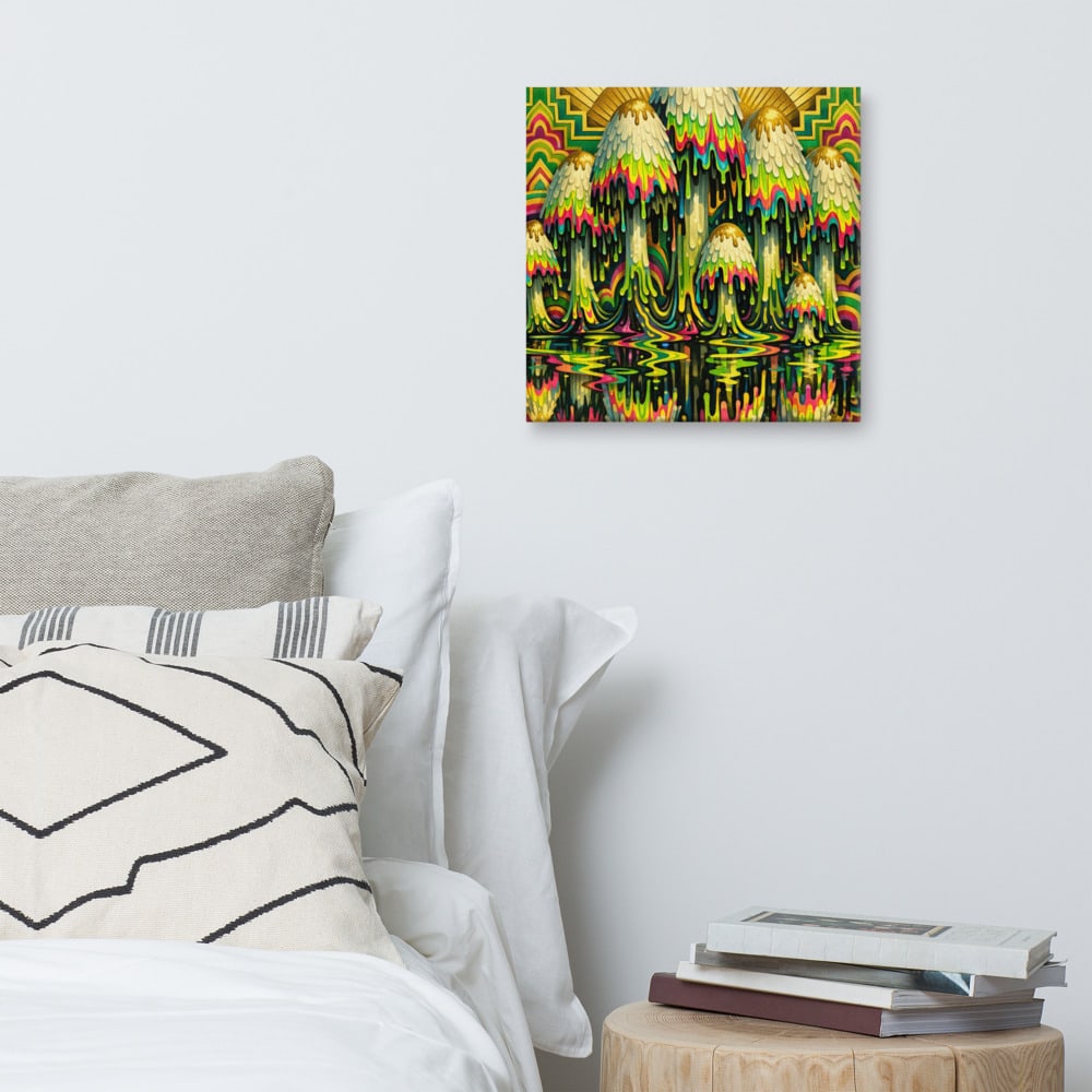 Inkcap Deliquescence printed and photographed on a wall