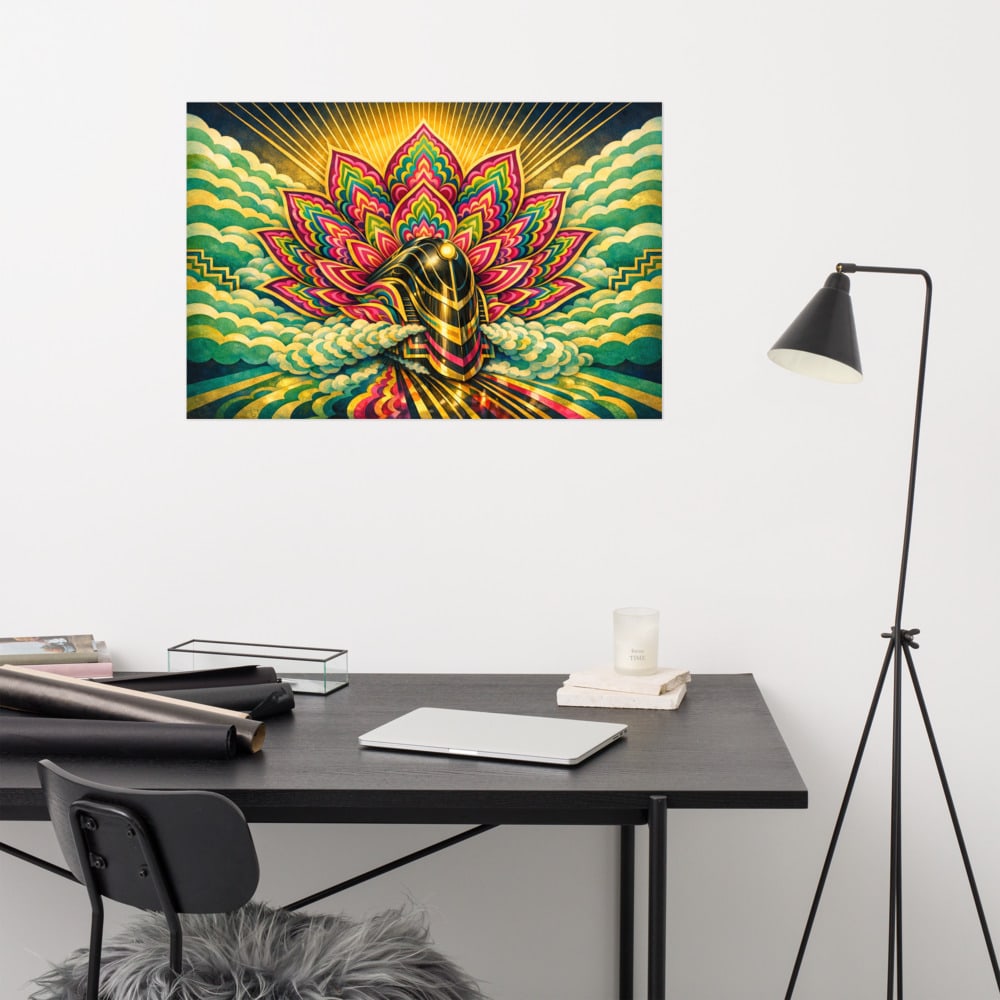 Locomotive Lotus printed and photographed on a wall