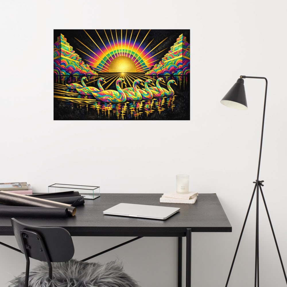 Swan Fleet printed and photographed on a wall