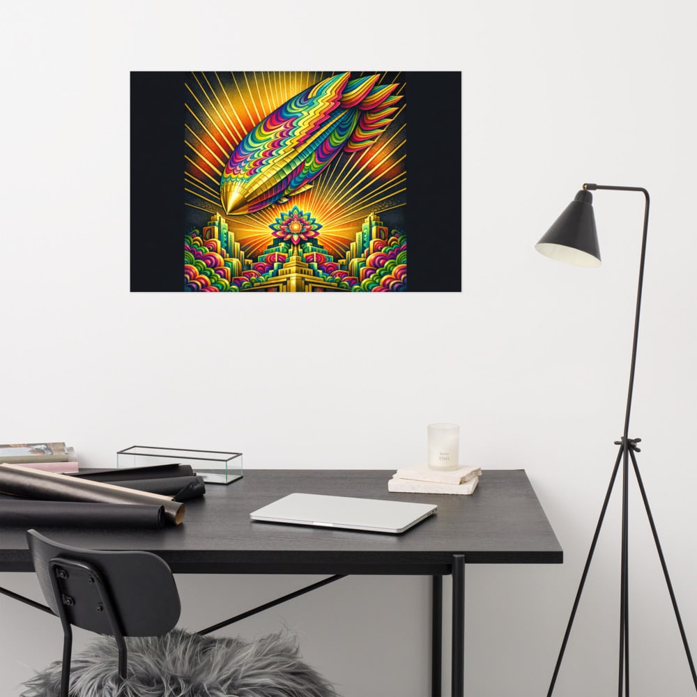 Zeppelin Hummingbird printed and photographed on a wall