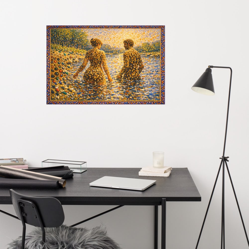 Bathers of the Hive printed and photographed on a wall