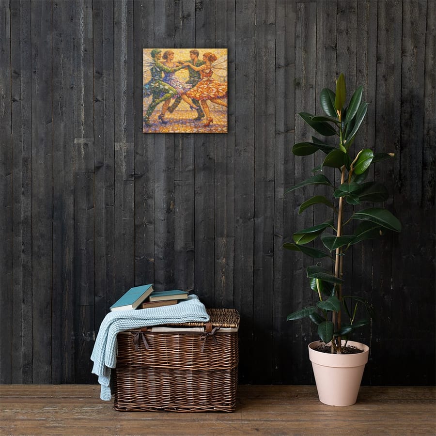 Dance of Dragonflies printed and photographed on a wall