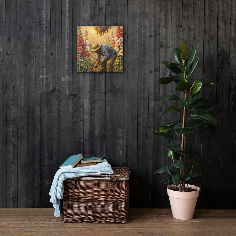 The Gardener and the Wasps printed and photographed on a wall