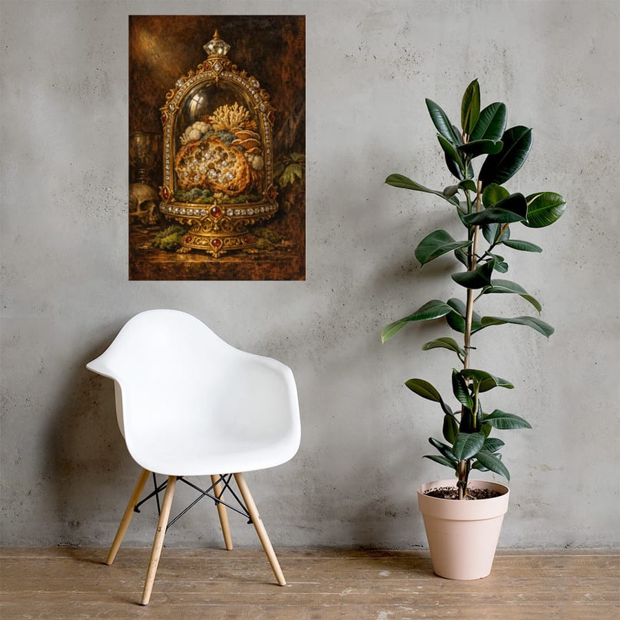 Bread Reliquary printed and photographed on a wall