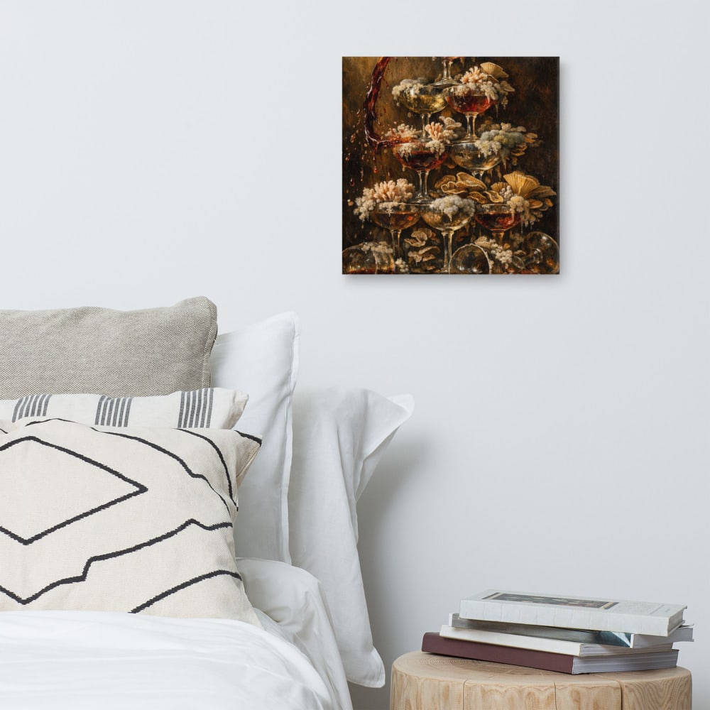 Champagne Tower Vanitas printed and photographed on a wall