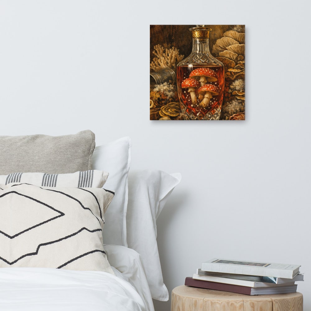 Liqueur of the Fly Agaric printed and photographed on a wall