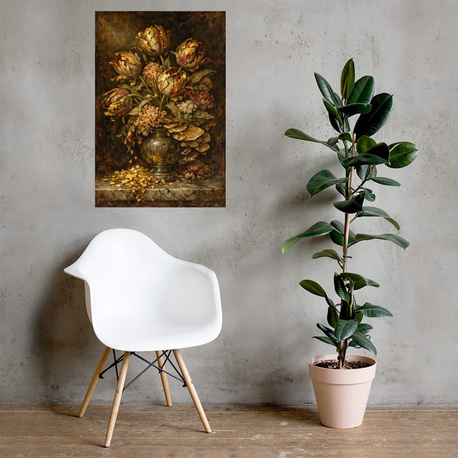 Tulip Mania printed and photographed on a wall
