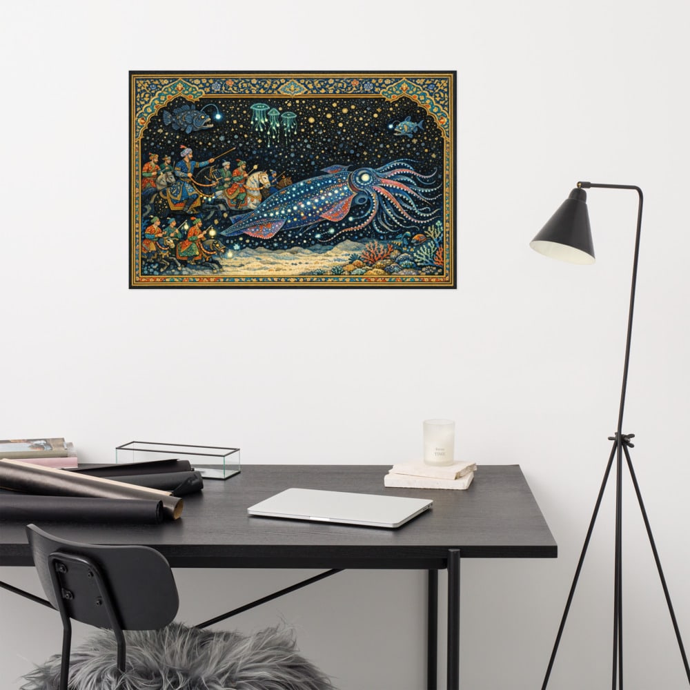 Hunt of the Giant Squid printed and photographed on a wall
