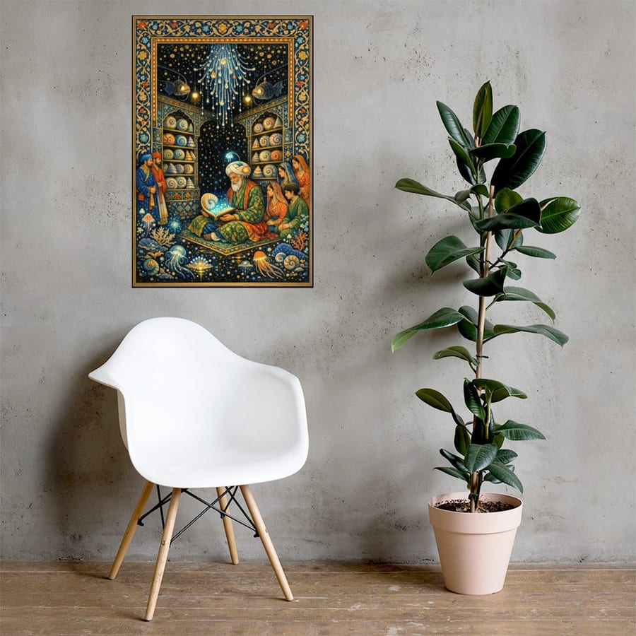 Library of Shells printed and photographed on a wall