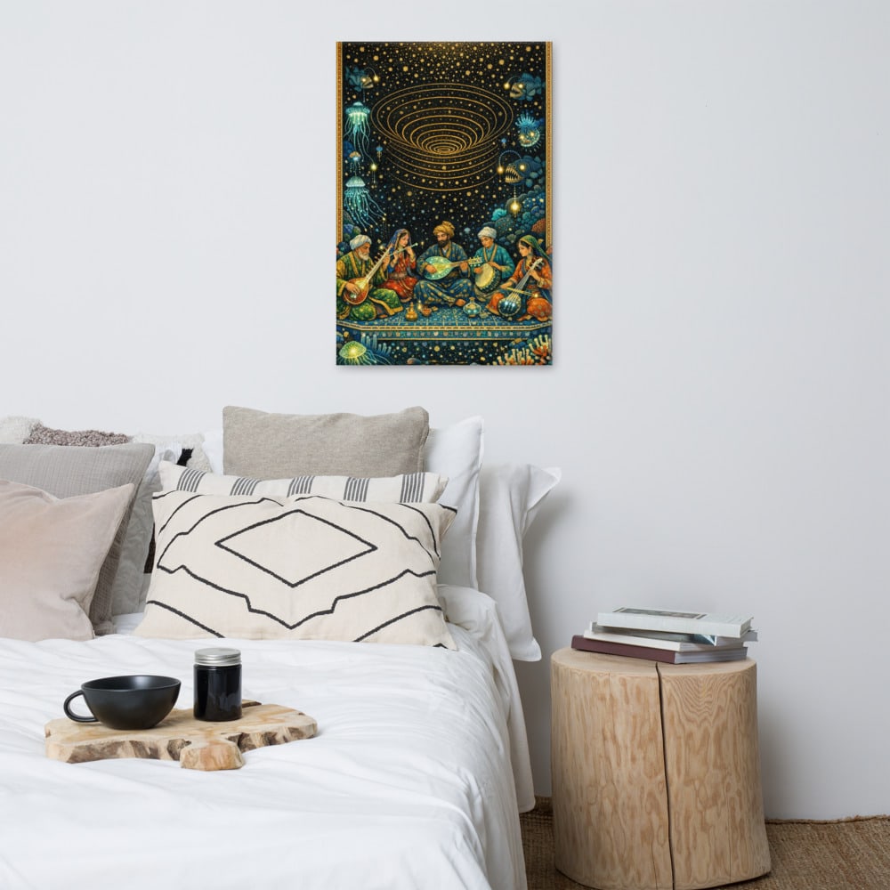 Musicians of the Midnight Zone printed and photographed on a wall