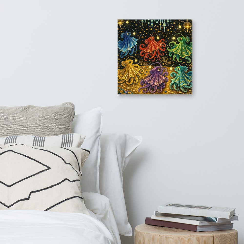 The Dumbo Octopus Dancers printed and photographed on a wall