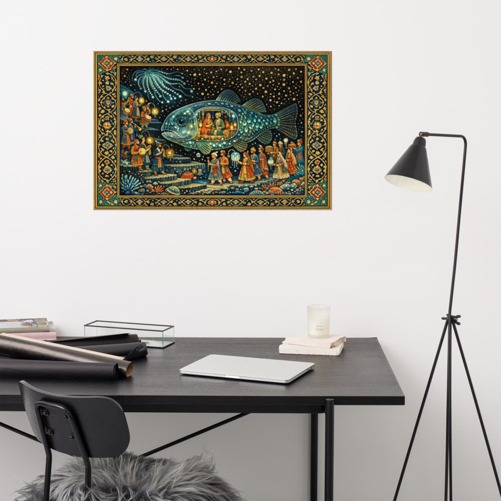Wedding of the Barreleye printed and photographed on a wall