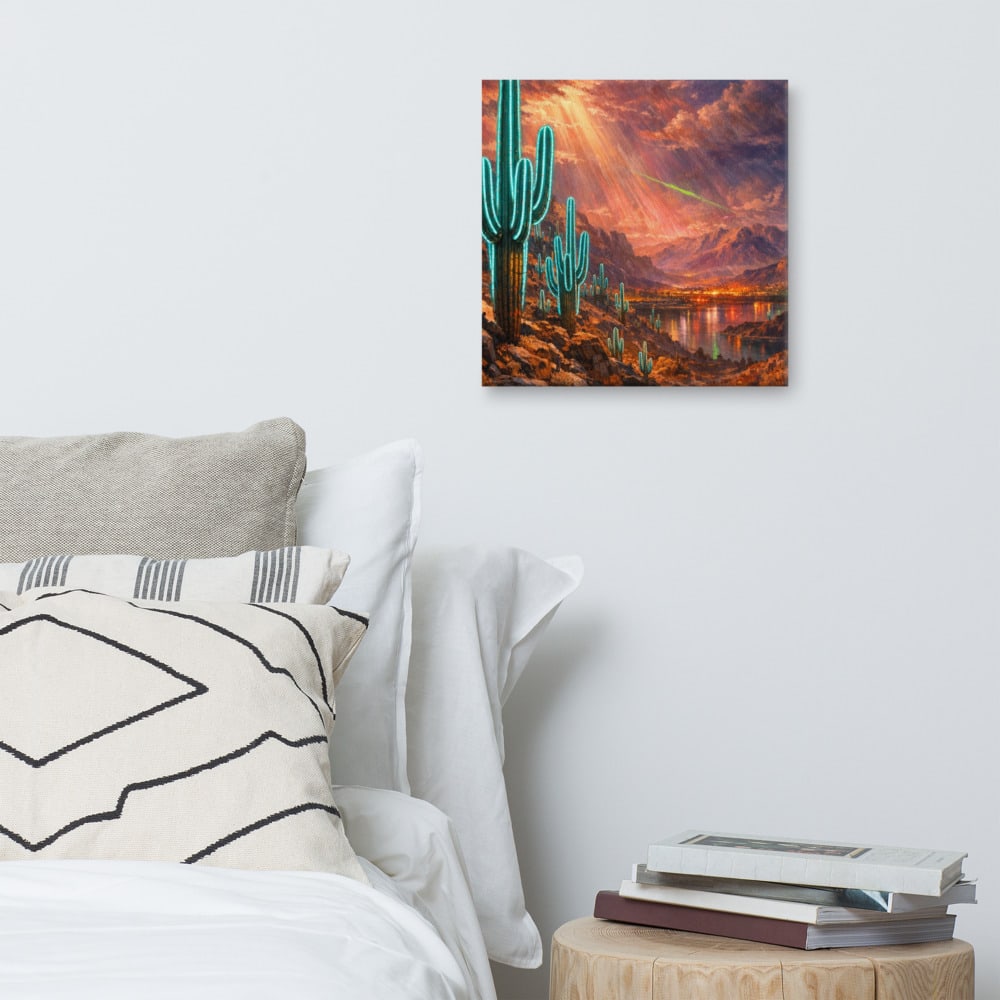 Cactus Forest Turquoise printed and photographed on a wall