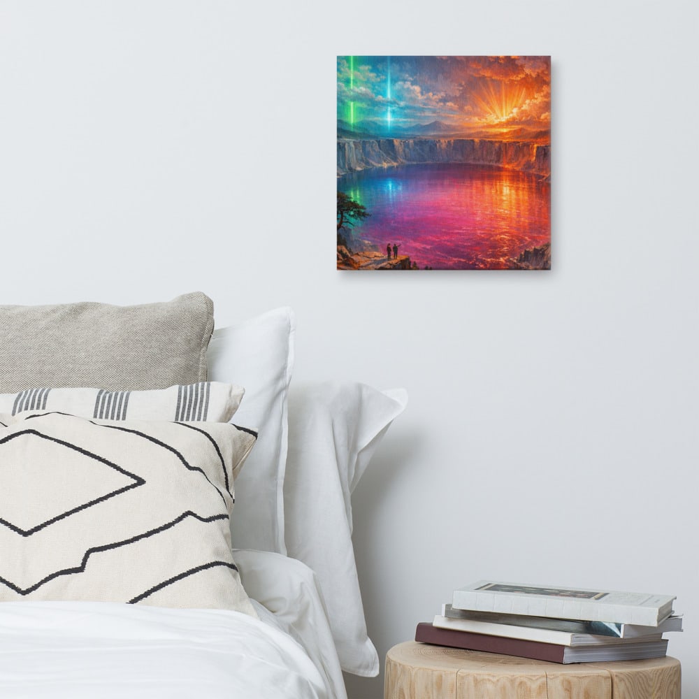 Crater Lake Magenta printed and photographed on a wall