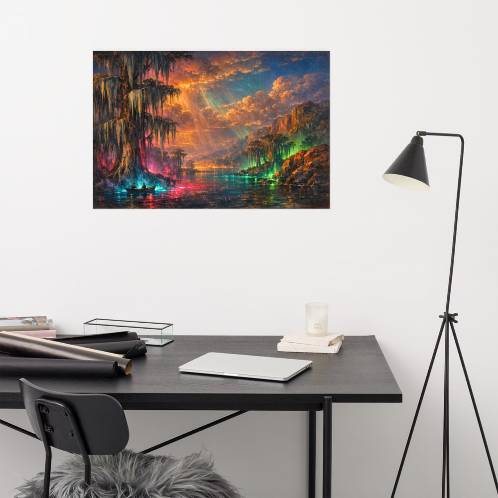 Cypress Swamp Vapour printed and photographed on a wall