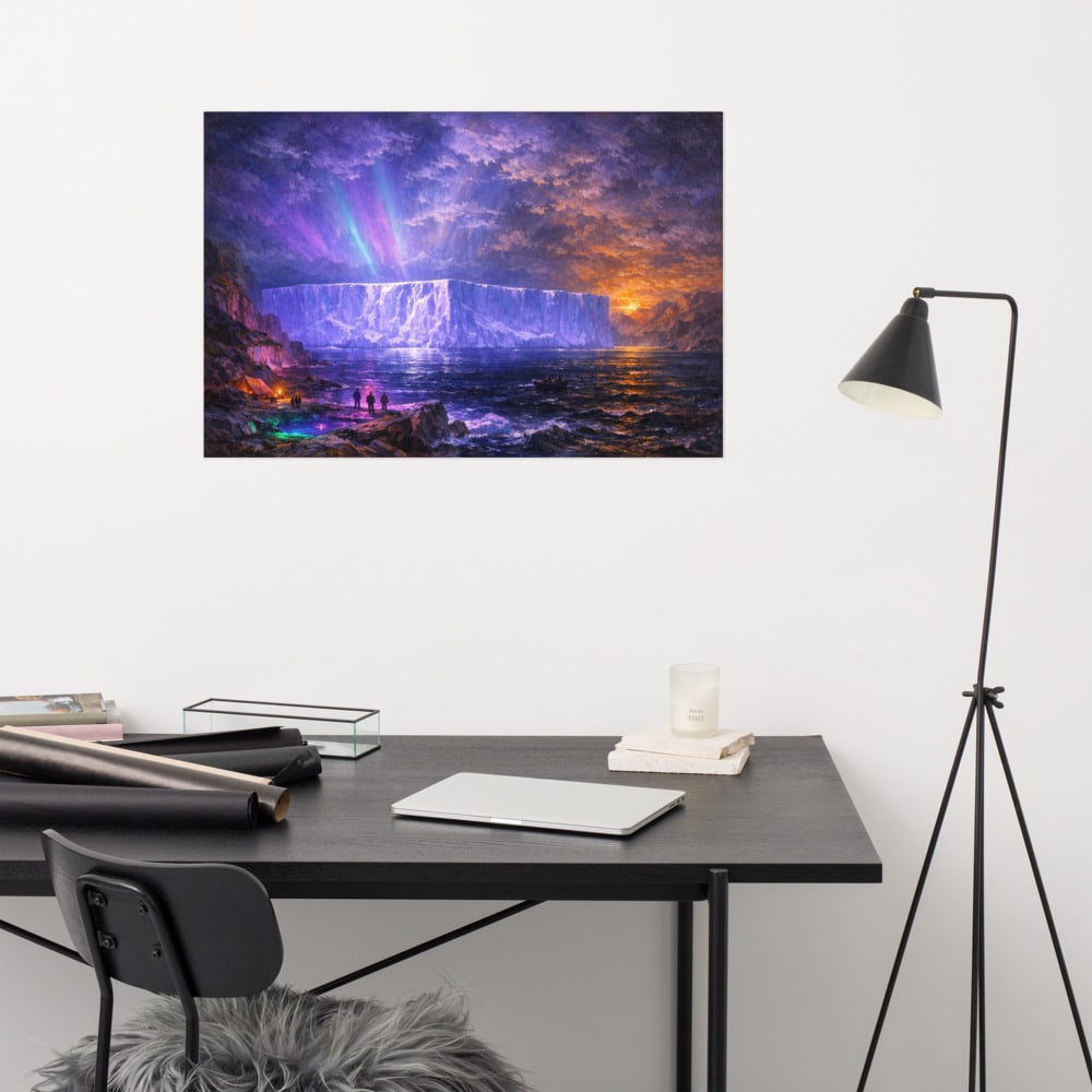 Iceberg Under Ultraviolet printed and photographed on a wall