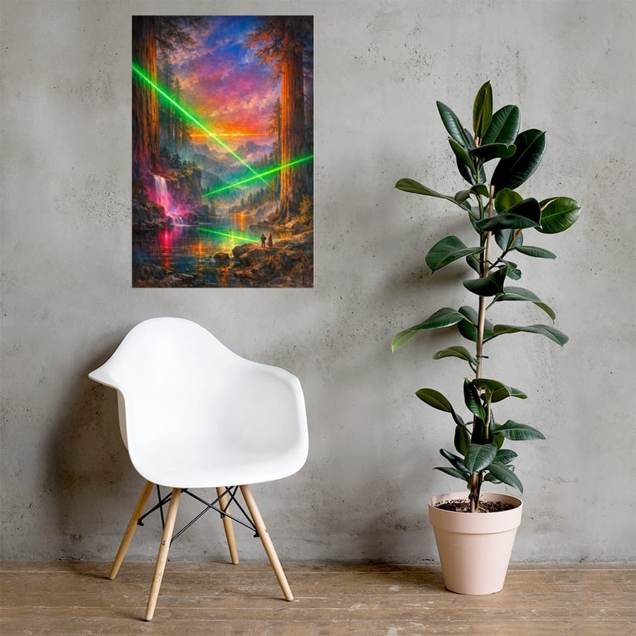 Pine Cathedral printed and photographed on a wall