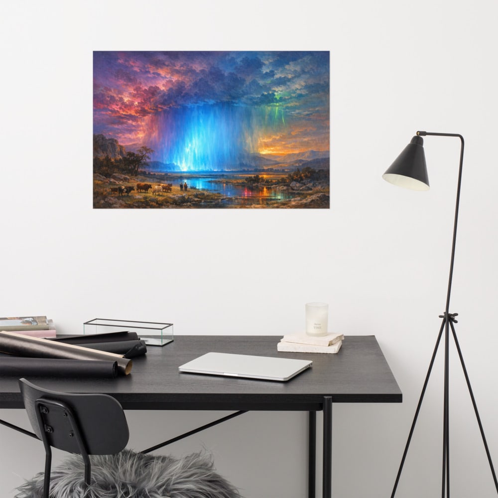 Storm Over a Lit Plain printed and photographed on a wall