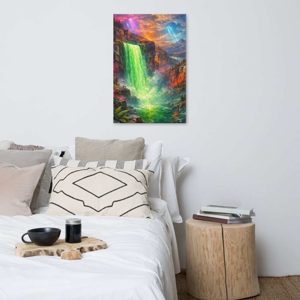 Waterfall of Green Light printed and photographed on a wall