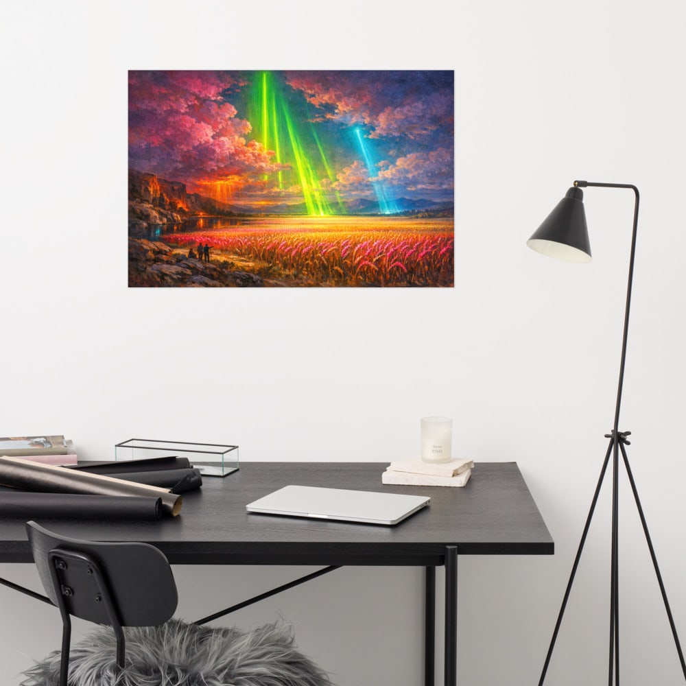 Wheatfield After Dusk printed and photographed on a wall