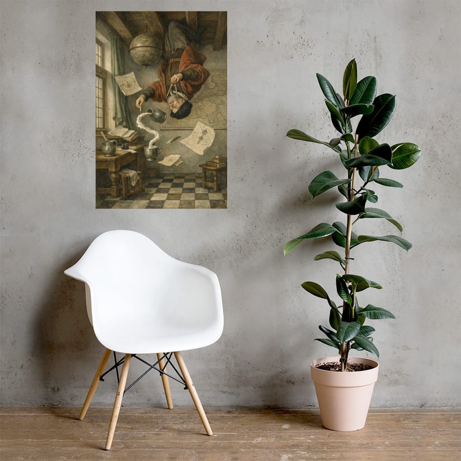The Geographer Adrift printed and photographed on a wall