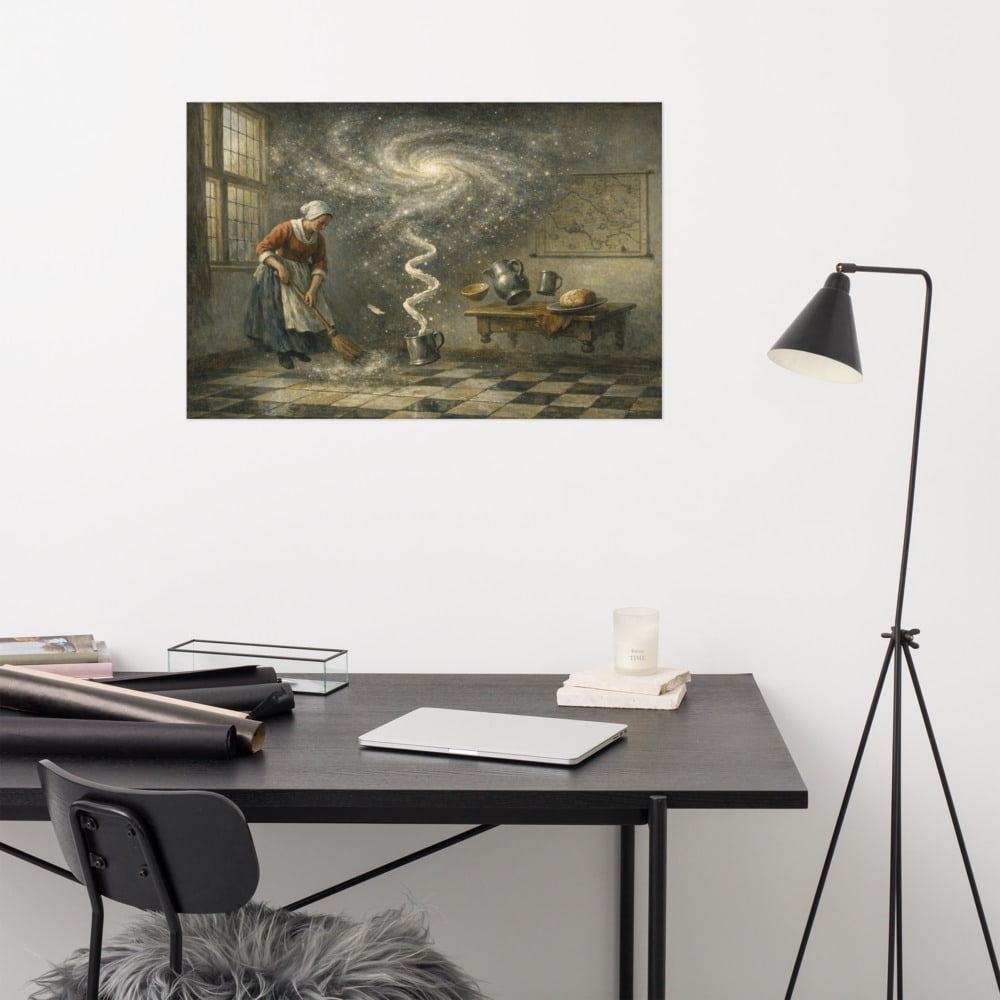 The Swept Room printed and photographed on a wall