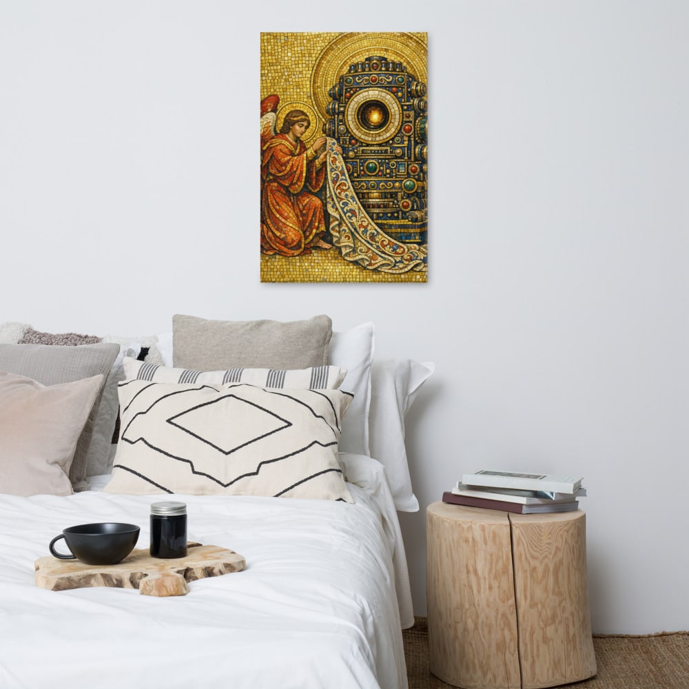 Annunciation of the Prompt printed and photographed on a wall