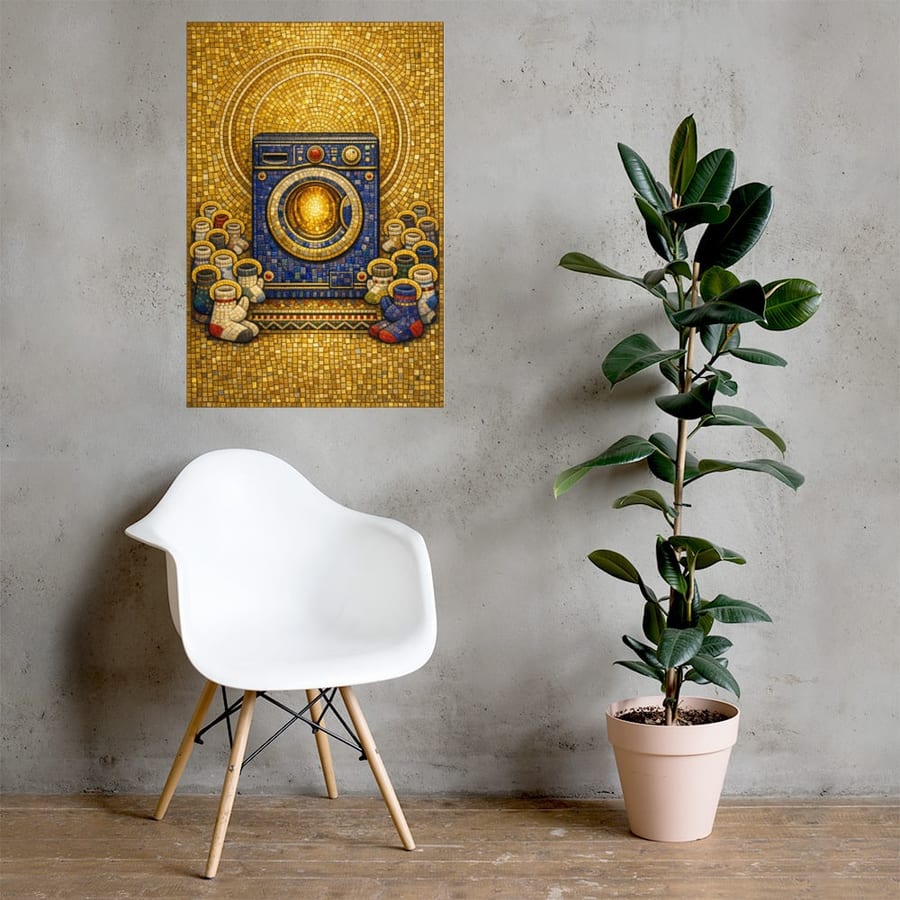 Saint of the Laundromat printed and photographed on a wall