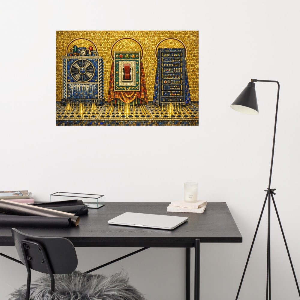 The Raised Floor Deesis printed and photographed on a wall