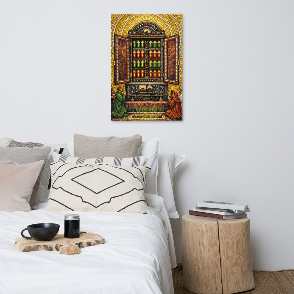 Veneration of the Uninterruptible printed and photographed on a wall