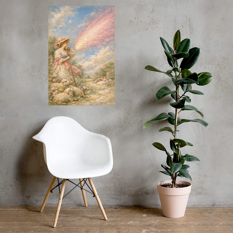 Shepherdess of the Comet printed and photographed on a wall