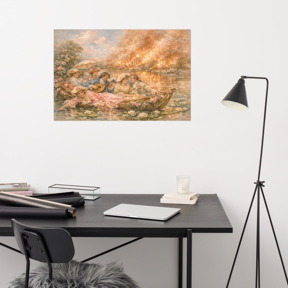 Wildfire Boating Party printed and photographed on a wall
