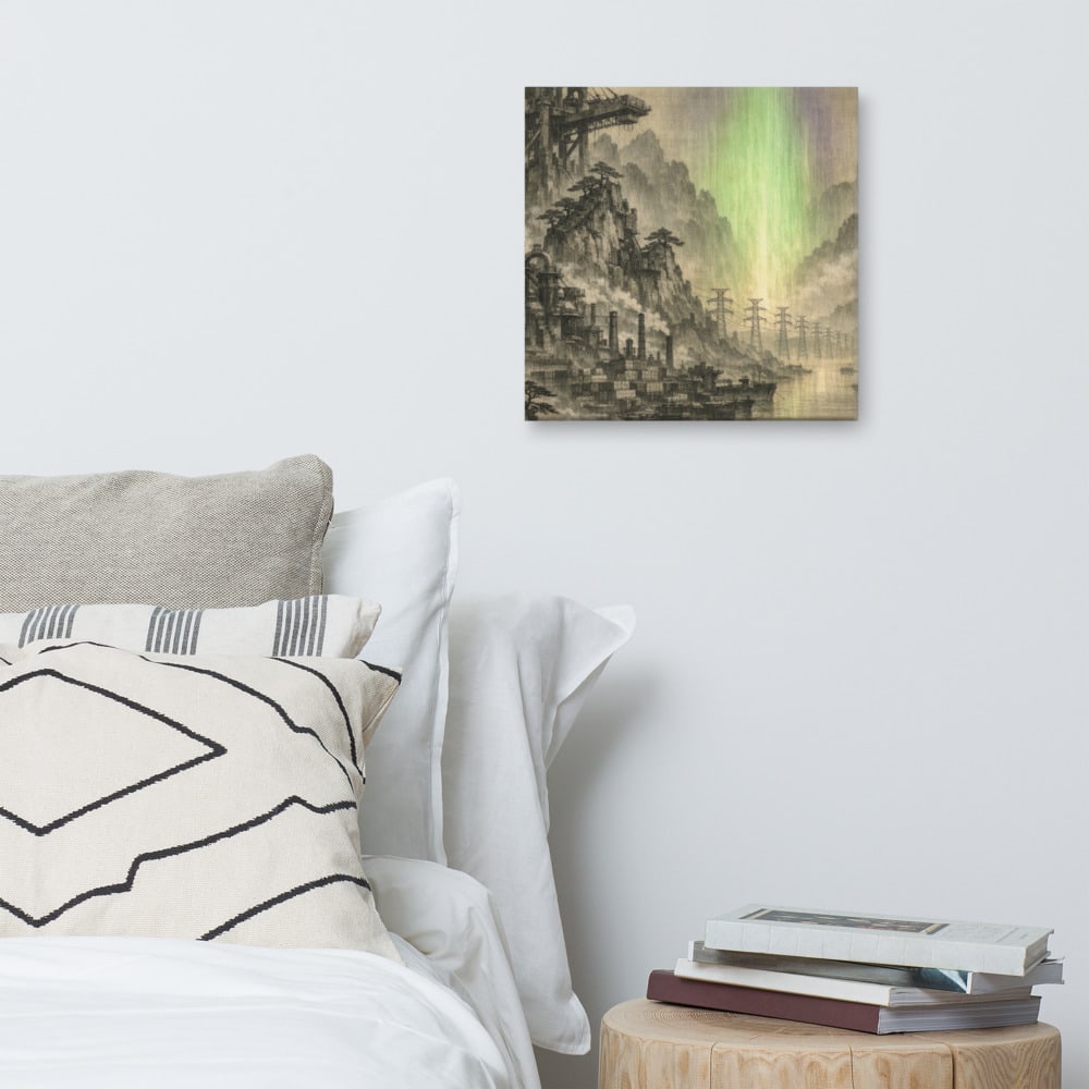 Pylons and the Cold Fire printed and photographed on a wall