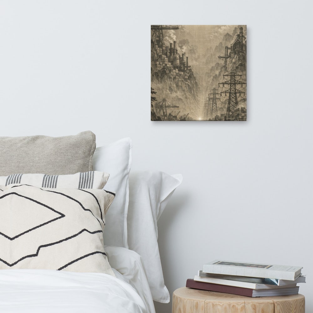 Pylons Going Inward printed and photographed on a wall