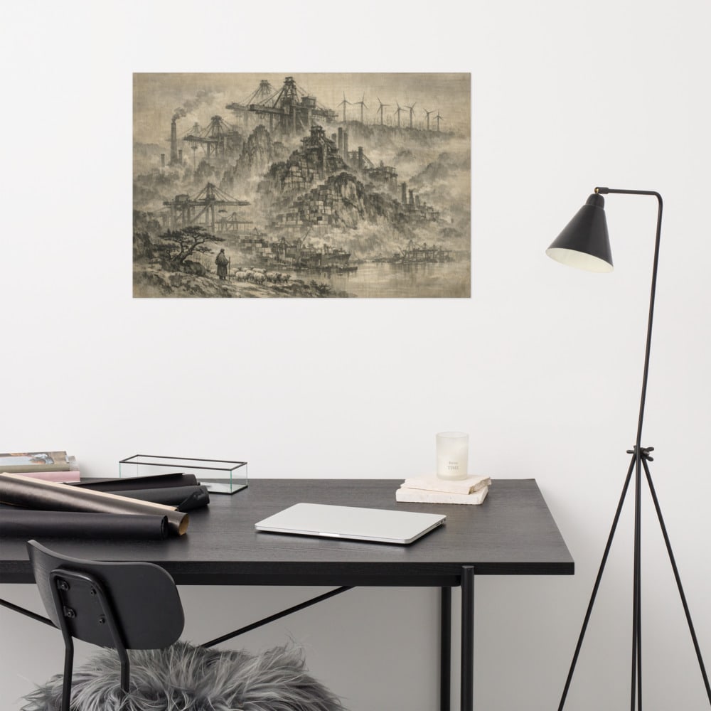 Wind Among the Turbines printed and photographed on a wall