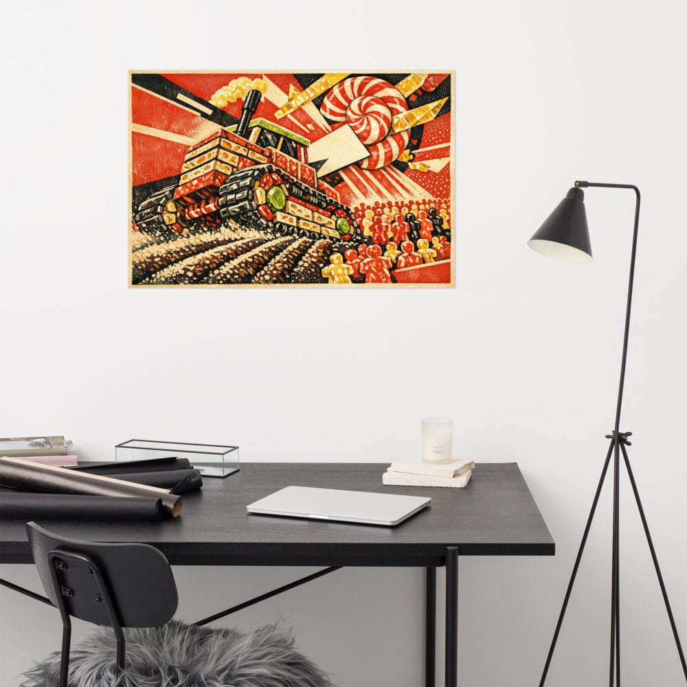 Tractor of Nougat printed and photographed on a wall