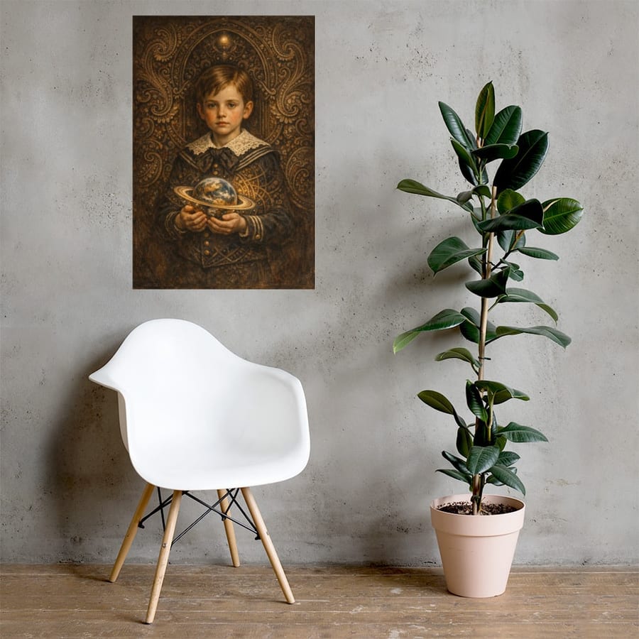 Child With Planet printed and photographed on a wall