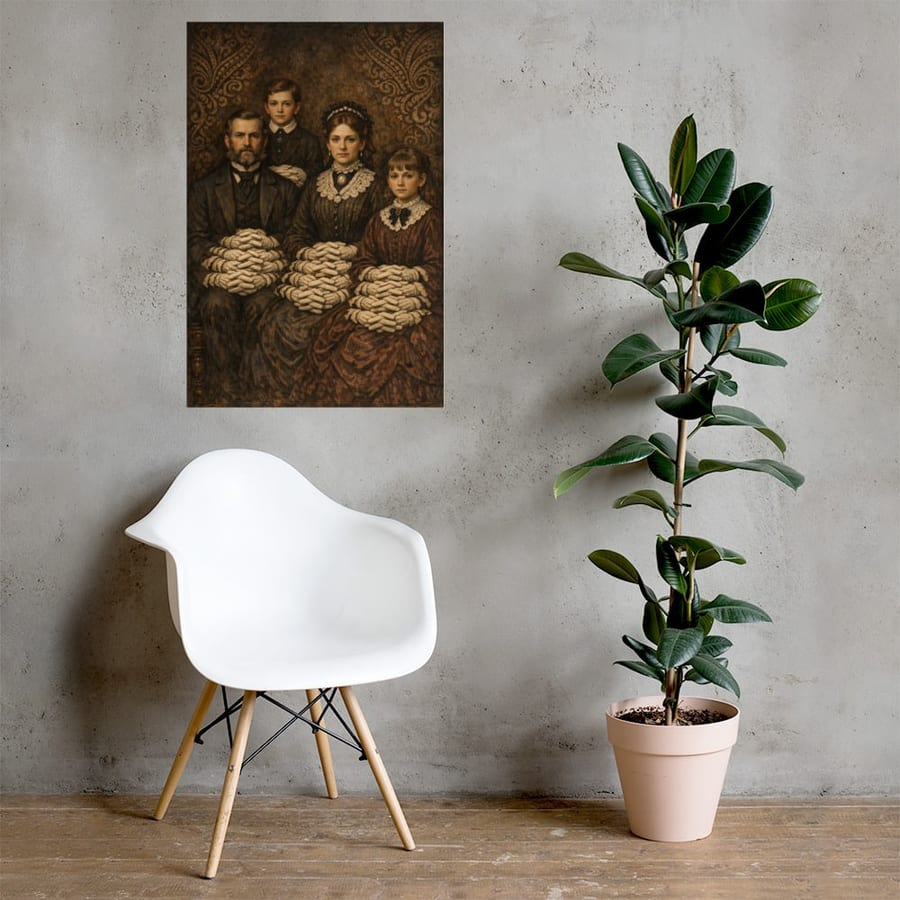 The Family of Many Hands printed and photographed on a wall