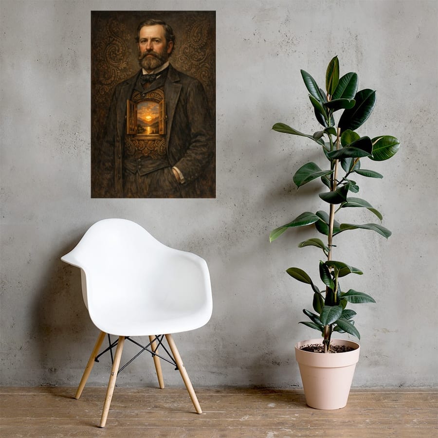 Gentleman With a Window printed and photographed on a wall
