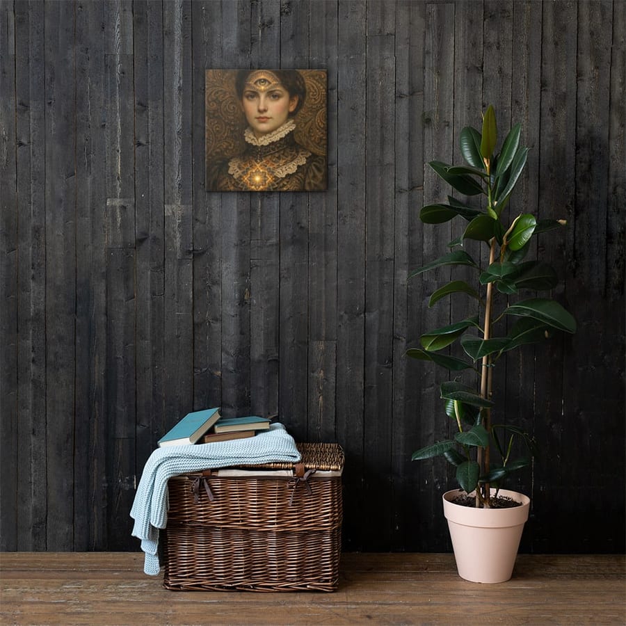Lady of the Third Eye printed and photographed on a wall