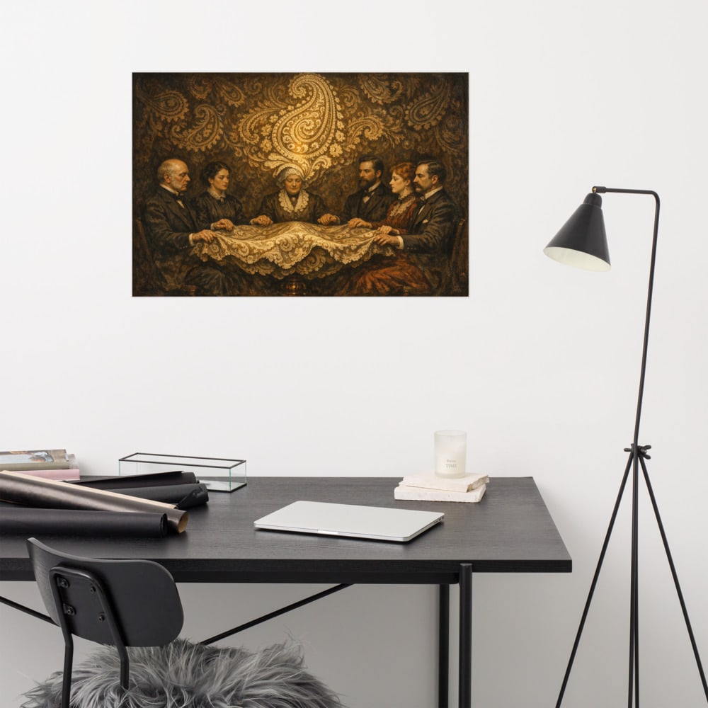 Séance Tablecloth printed and photographed on a wall