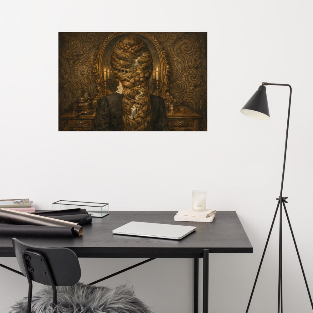 The Hair Tapestry printed and photographed on a wall
