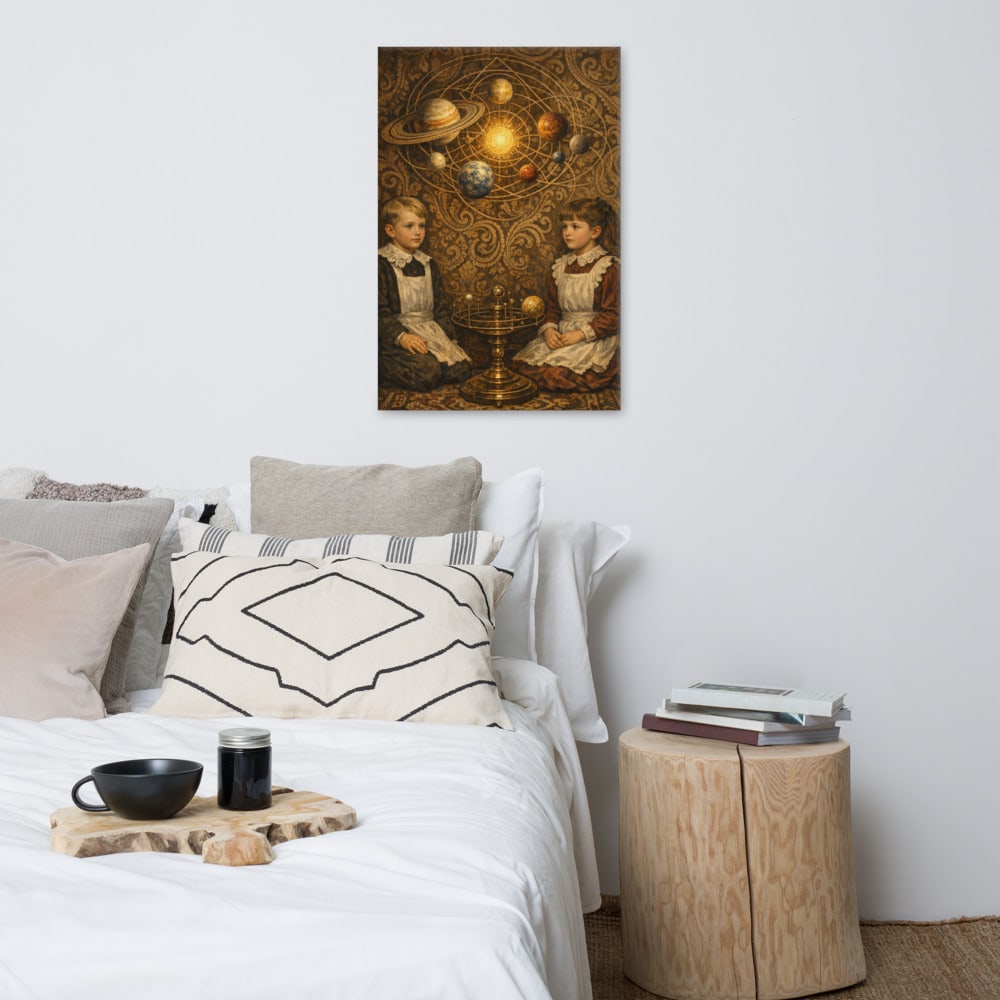 The Nursery Orrery printed and photographed on a wall