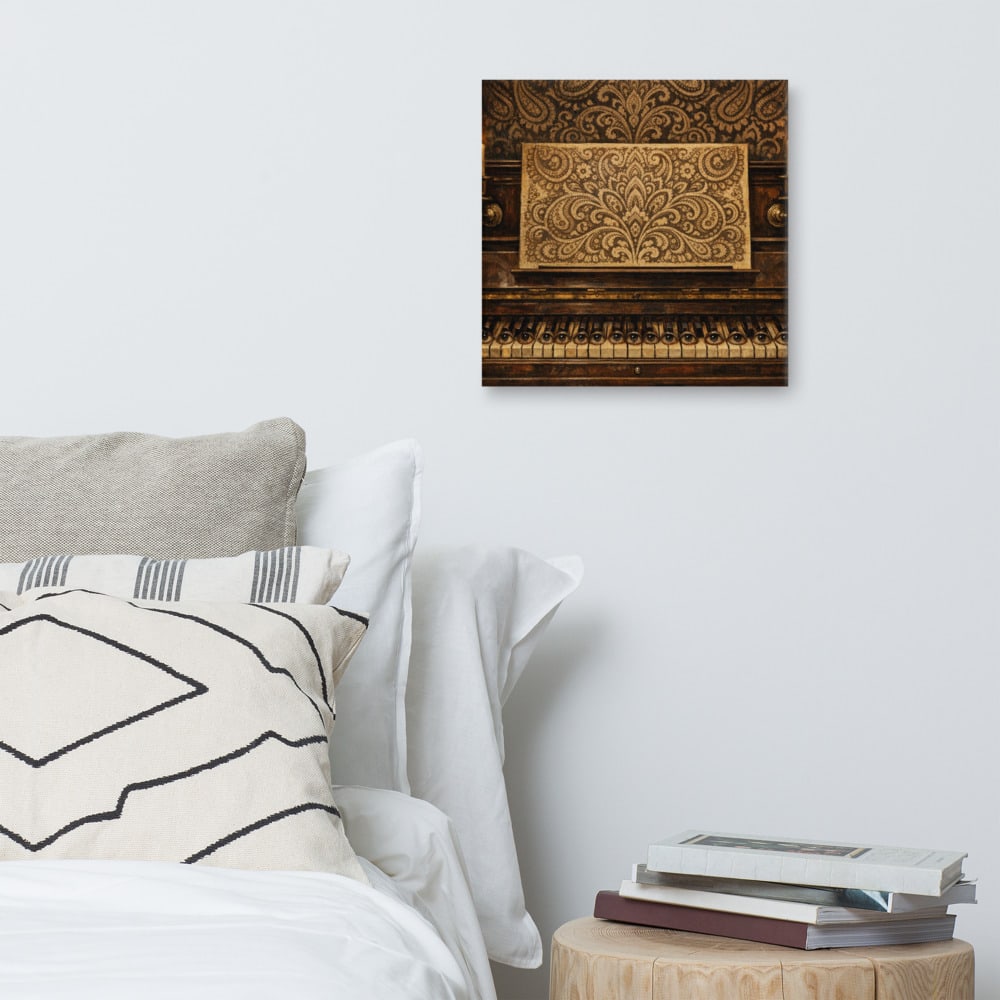 The Piano That Watches printed and photographed on a wall