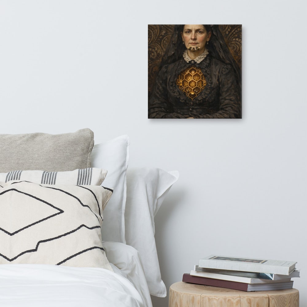 Widow and the Hive printed and photographed on a wall