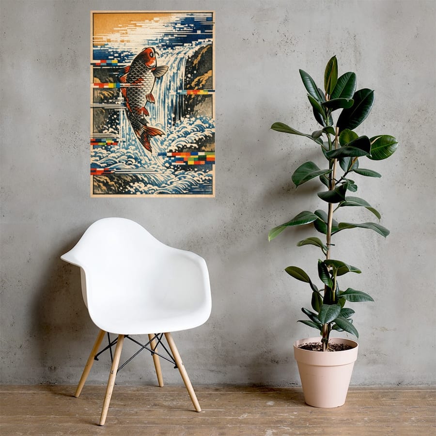 Carp of Scanlines printed and photographed on a wall