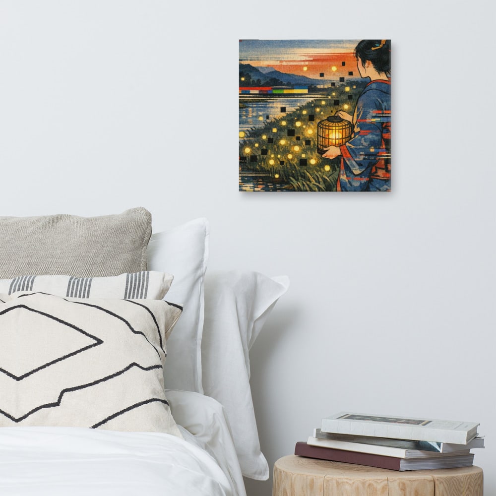Fireflies and Dead Pixels printed and photographed on a wall